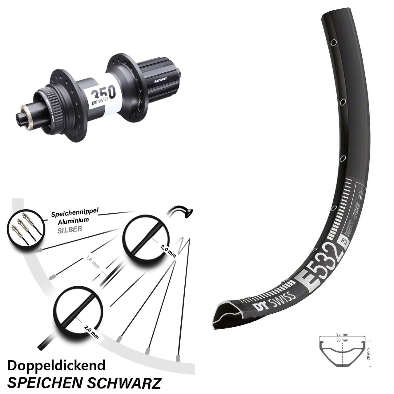 DT Swiss E 532-350 27,5 Zoll Disc Laufrad QR Boost 8-11 fach