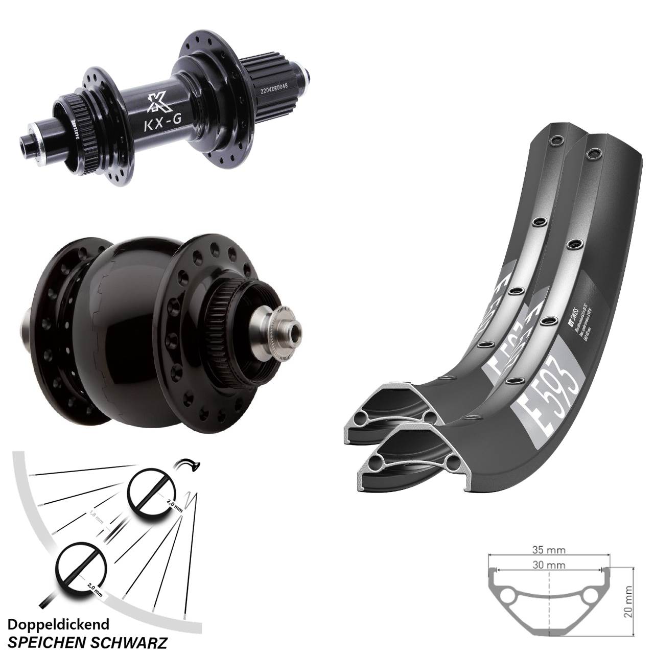 DT Swiss E 593 KX-GS Heavy Duty SON 28 27,5 Zoll Centerlock Laufradsatz QR Micro Spline