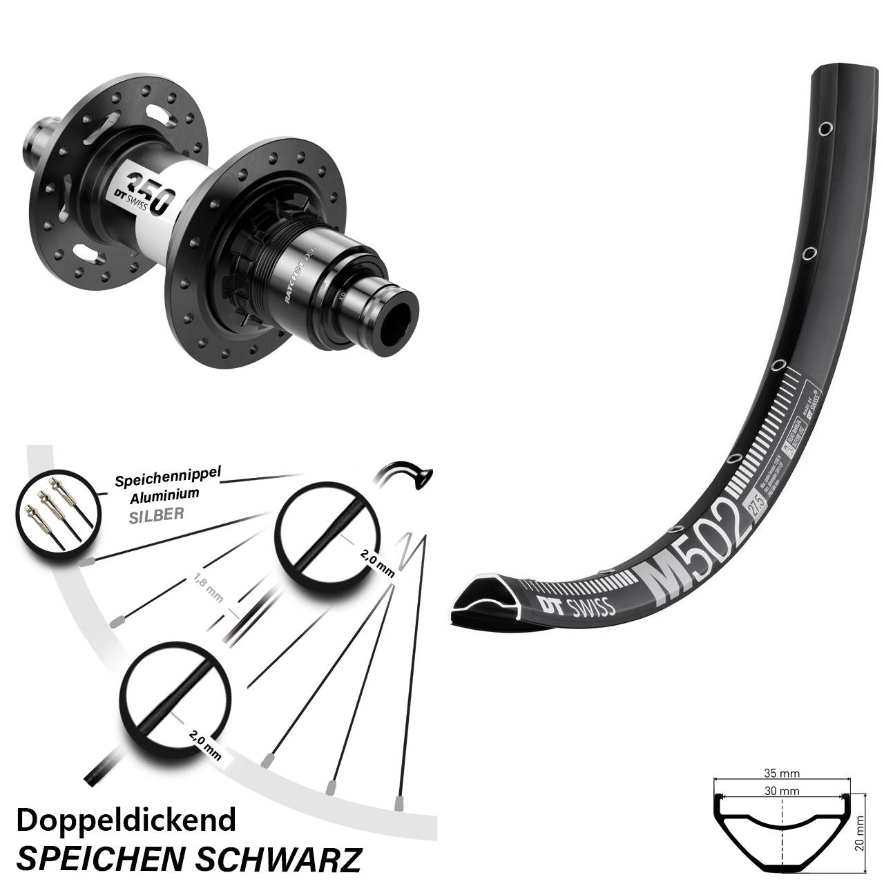 Disc Laufrad 29 Zoll DT Swiss M 502-350 DEG 72 SRAM XD 12x148