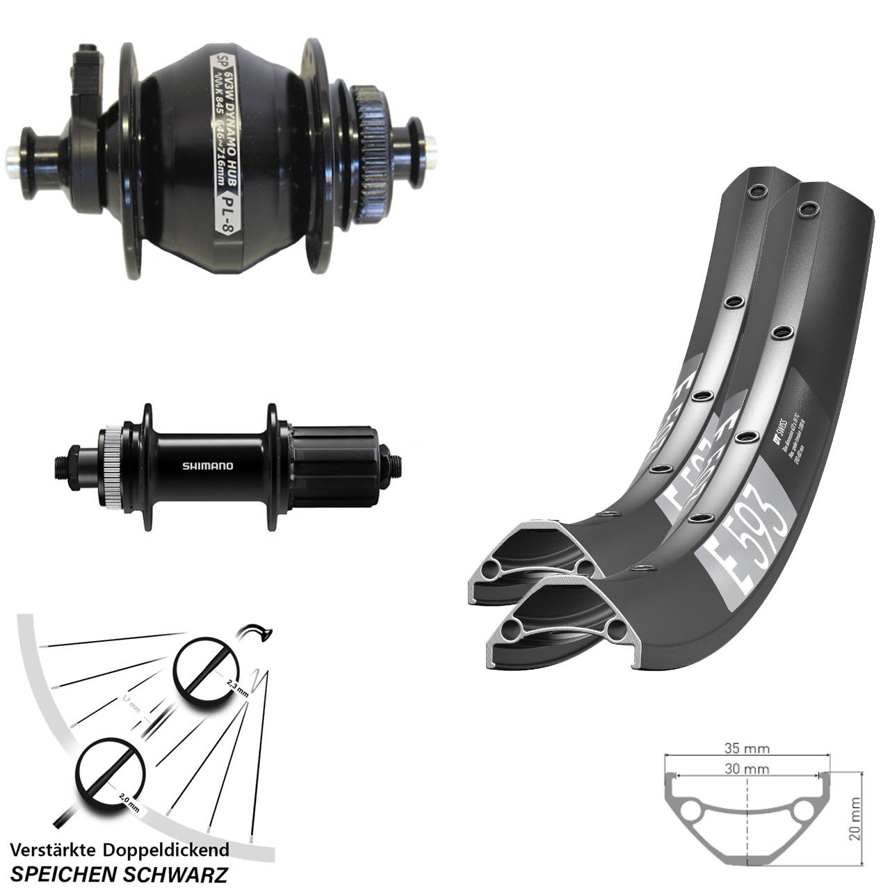29 Zoll DT Swiss E 593 Shimano FH-QC400 Shutter PL-8 Laufradsatz Centerlock QR 8-11 fach