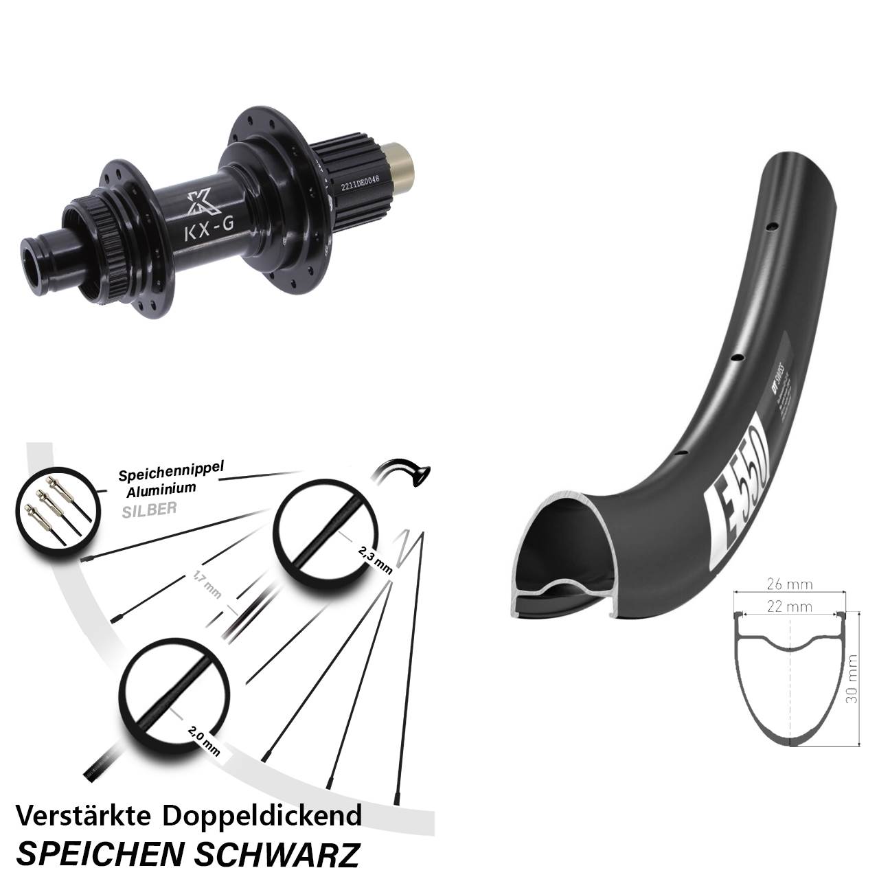 Disc Laufrad 28 Zoll DT Swiss E 550 KX-G Steckachse Micro Spline 12x142