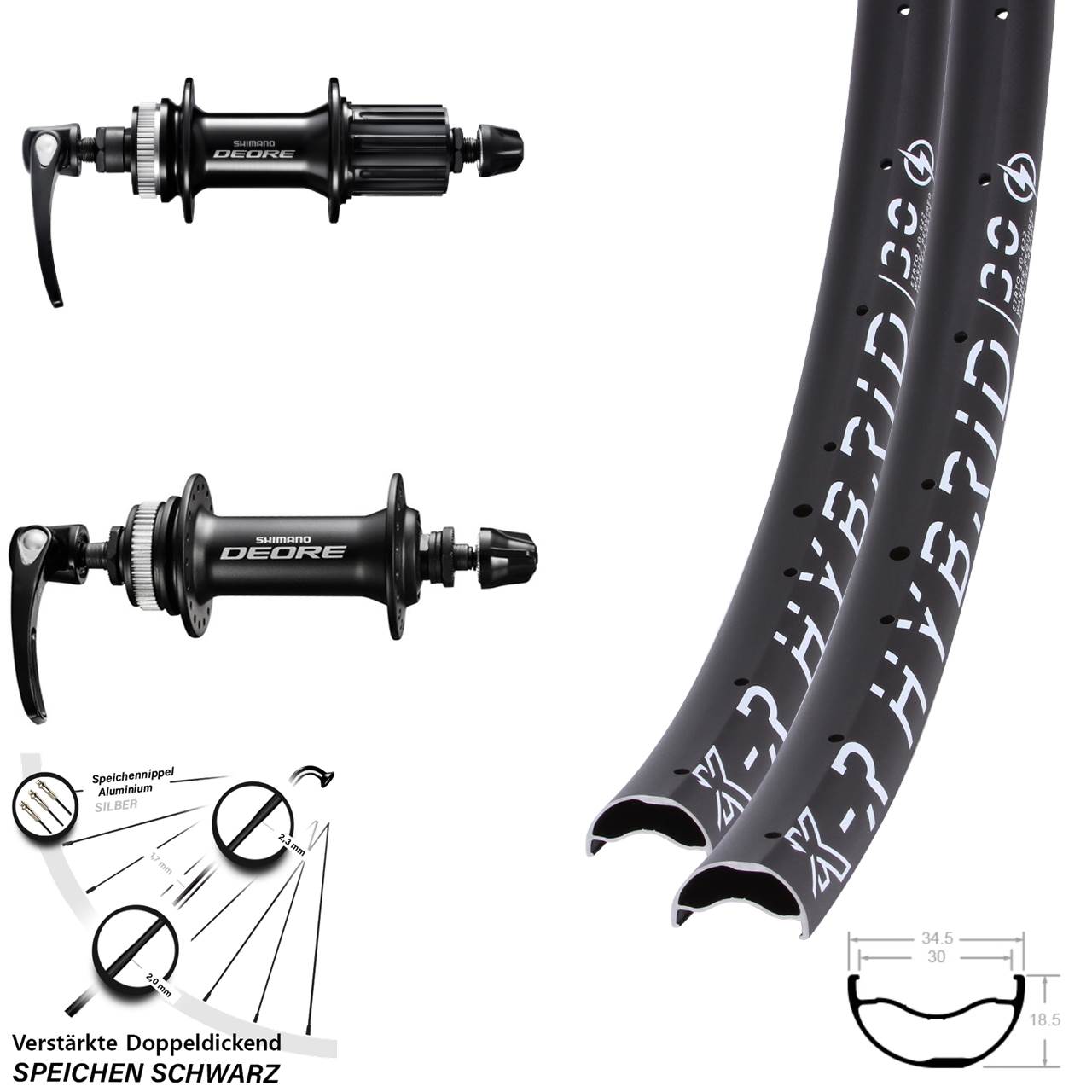 KX-R Hybrid 30 Shimano Deore 29 Zoll Disc Laufradsatz für Schnellspanner 8-11 fach