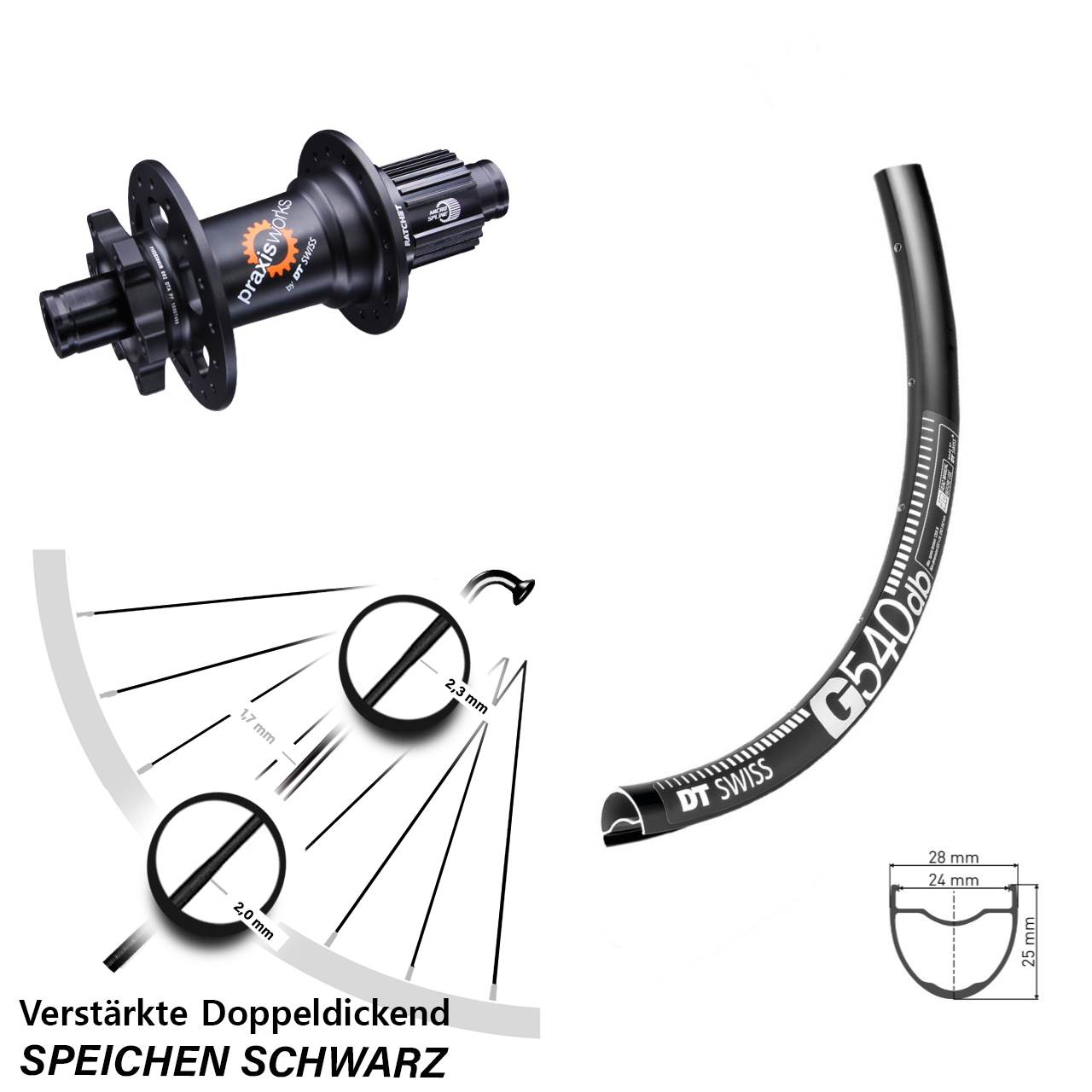 650B DT Swiss G 540 350 Disc Hinterrad 12x142 Micro Spline