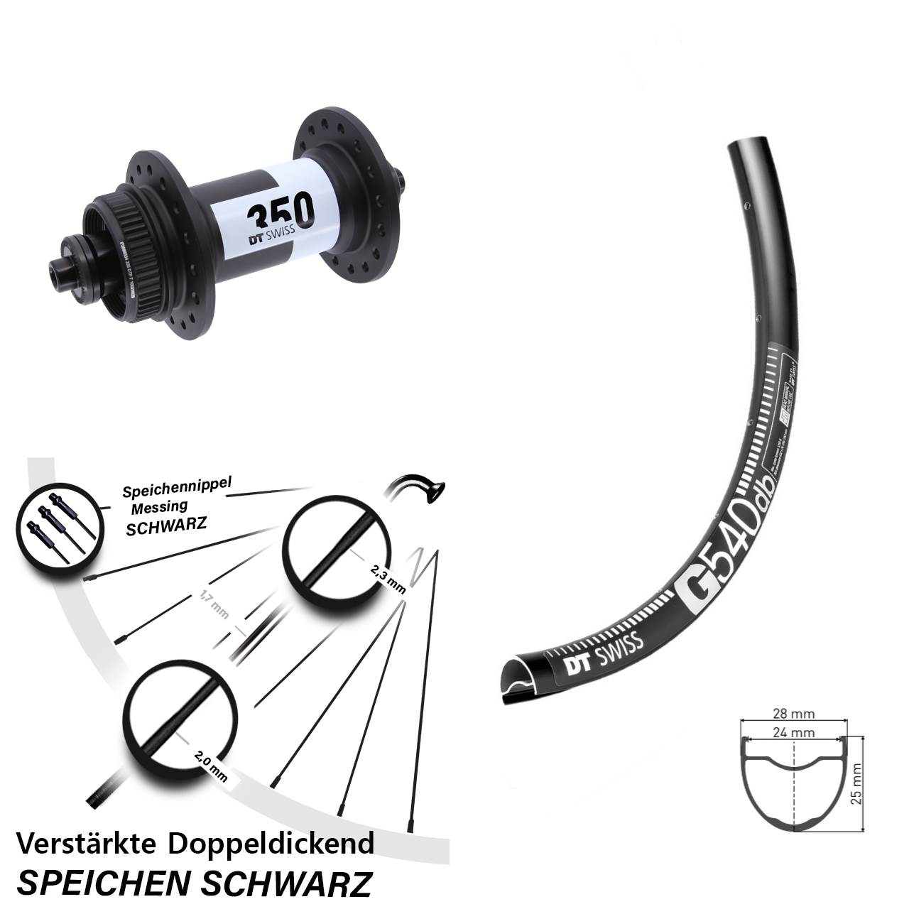 28 Zoll DT Swiss G 540-350 Vorderrad Centerlock für Schnellspanner