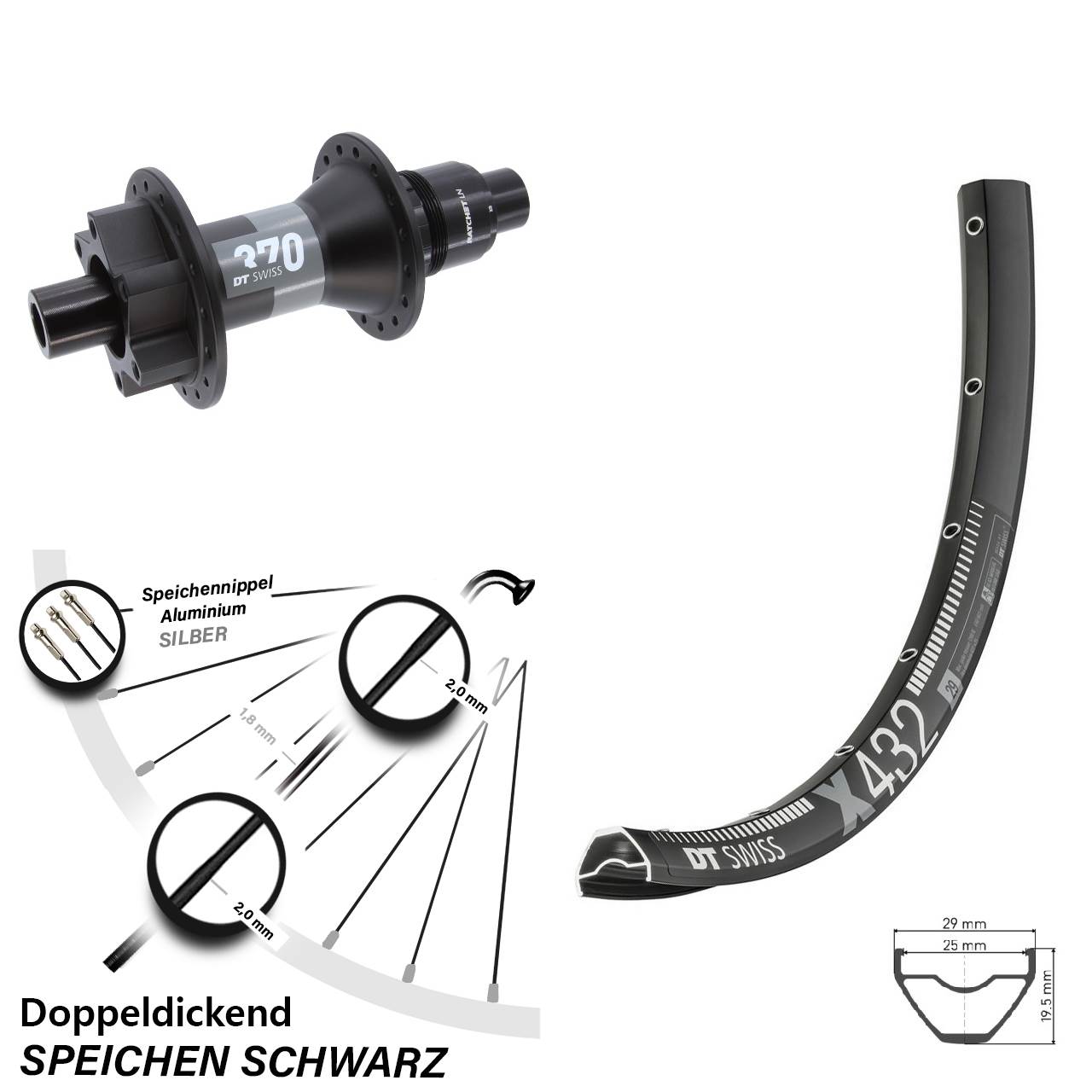 Hinterrad 29 Zoll X 432 DT Swiss 370 Boost Sram XD