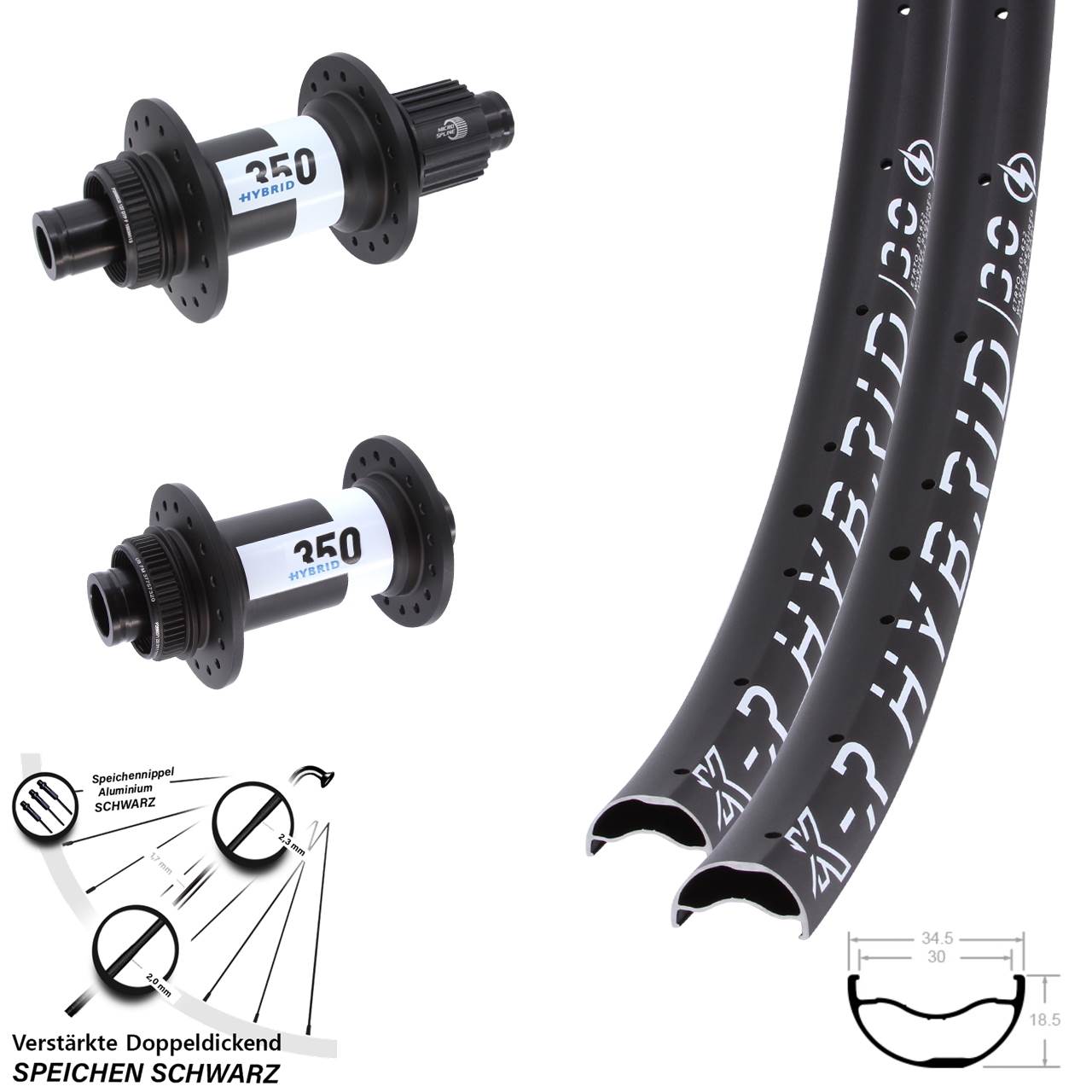 KX-R Hybrid 30 DT Swiss 350 29 Zoll Laufradsatz 15x110 12x148 Shimano Micro Spline