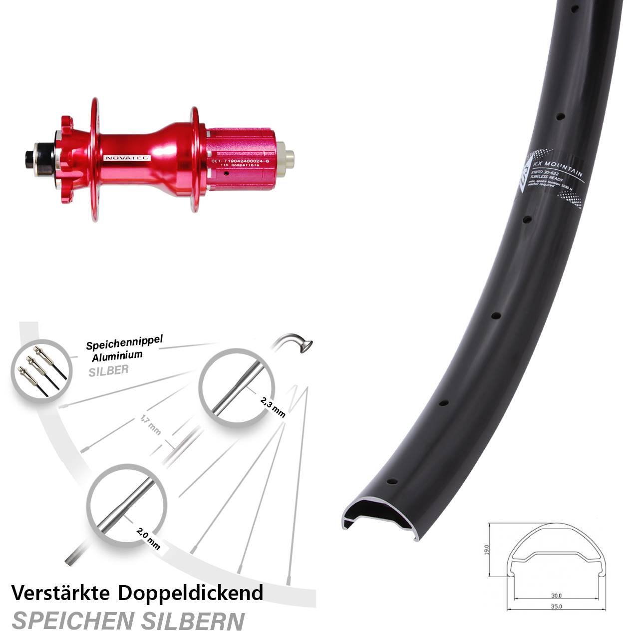 6-Loch Hinterrad QR 29 Zoll KX Mountain Novatec D792SB 8-12 fach