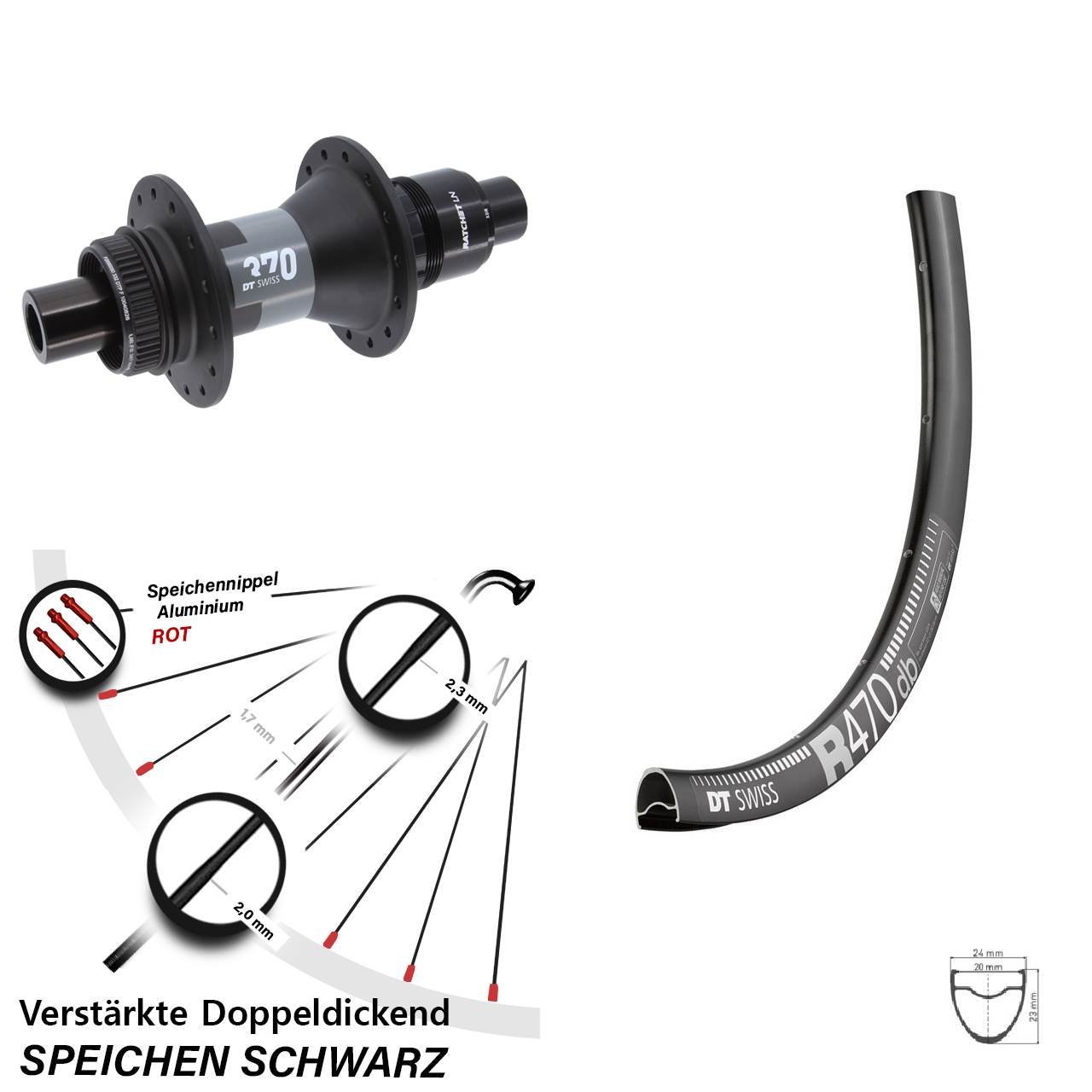 DT Swiss R 470-370 28 Zoll Hinterrad Centerlock 12x142 XDR