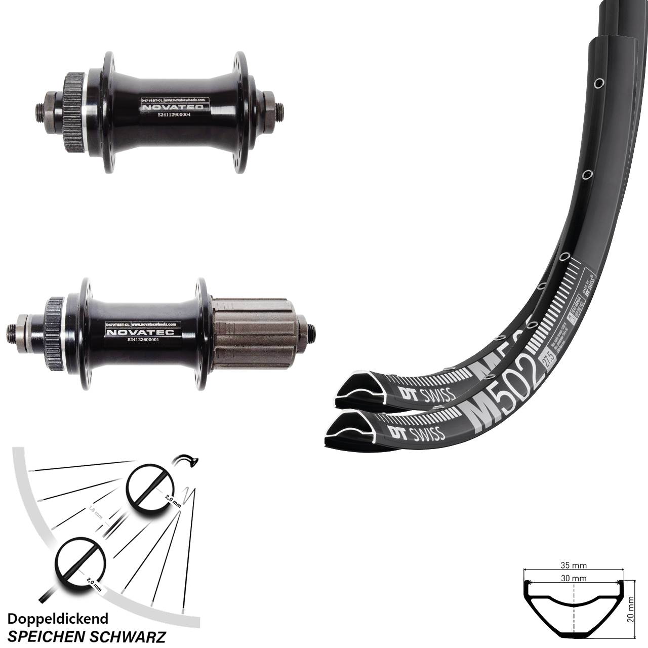 Disc Laufradsatz 29 Zoll DT Swiss M 502 Novatec D471 D472 8-12 fach für Schnellspanner