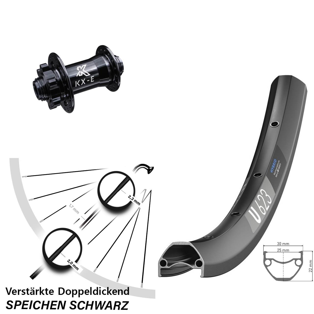 29 Zoll Vorderrad DT Swiss U 623 Disc mit KX-E Nabe Steckachse E-Bike