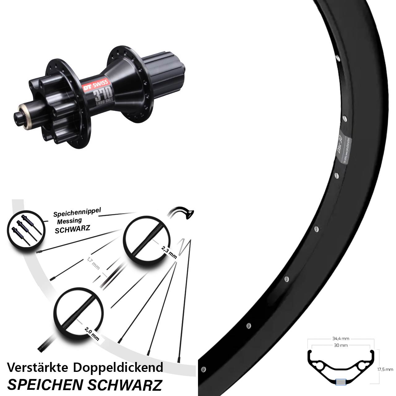 29 Zoll Ryde Disc 30 DT Swiss 370 Hybrid 6-Loch Hinterrad für Schnellspanner 8-11 fach