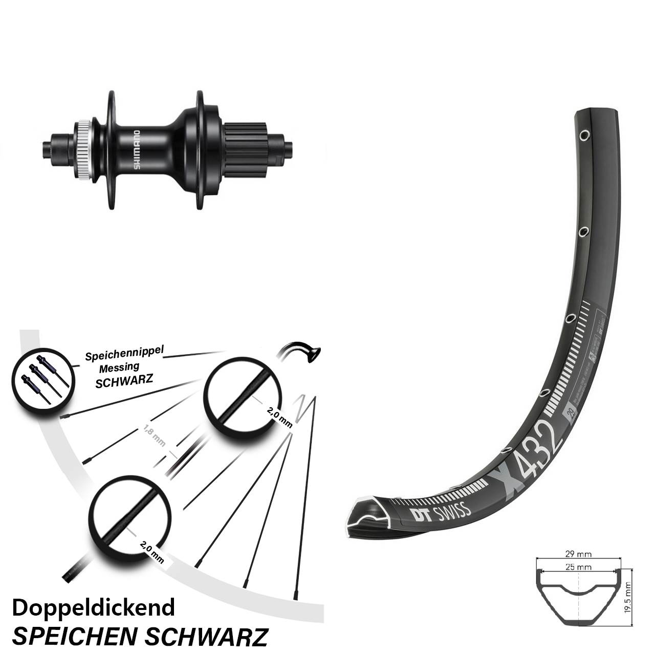 DT Swiss X432 Shimano FH-MT500 29 Zoll Hinterrad QR Micro Spline