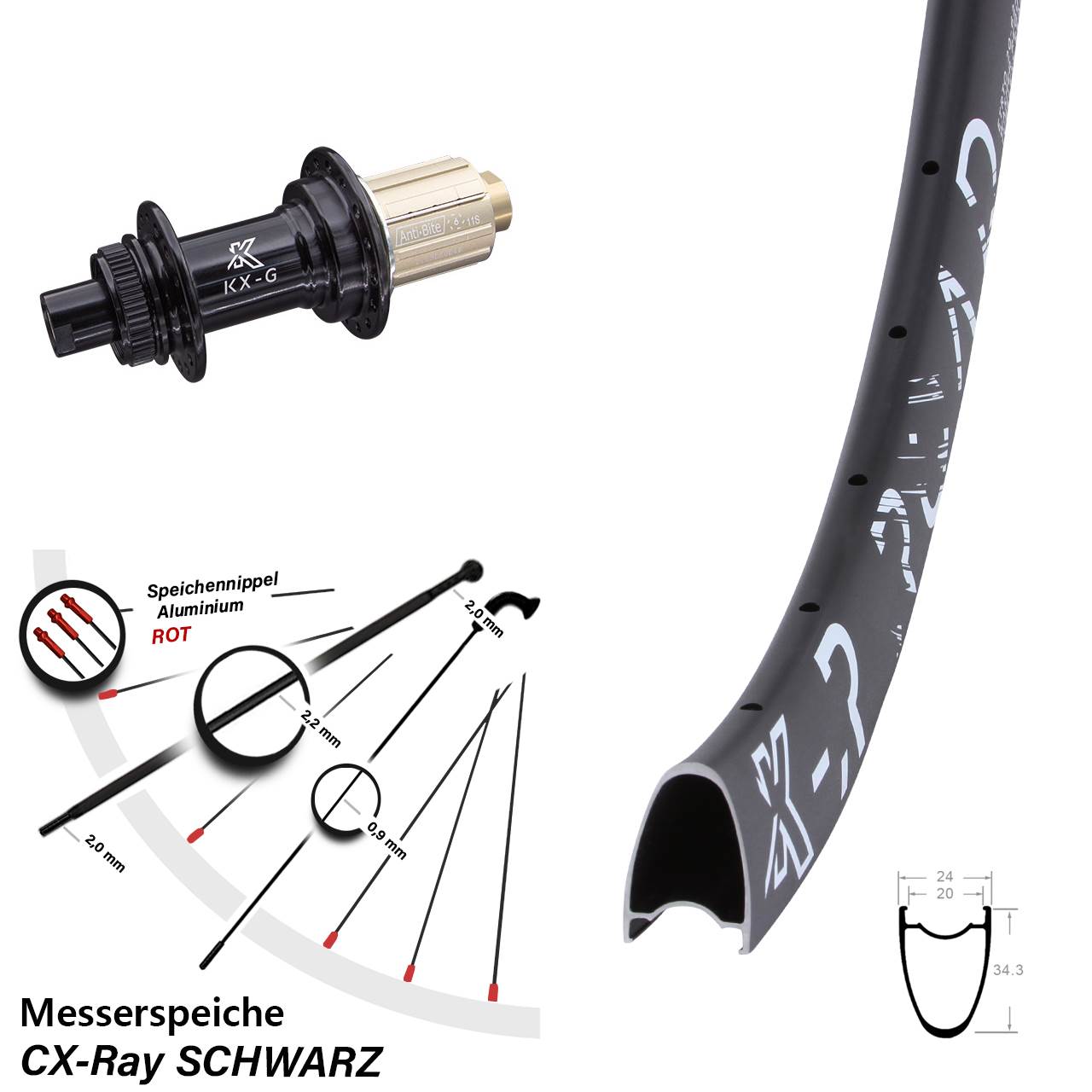 Centerlock Hinterrad 28 Zoll KX-R Road Messerspeiche 8-12 fach HG 12x142 CX-Ray