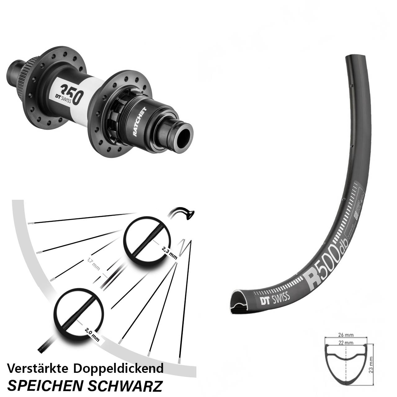 DT Swiss R500-350 Road 28-29 Zoll Disc Hinterrad 12x142 XDR