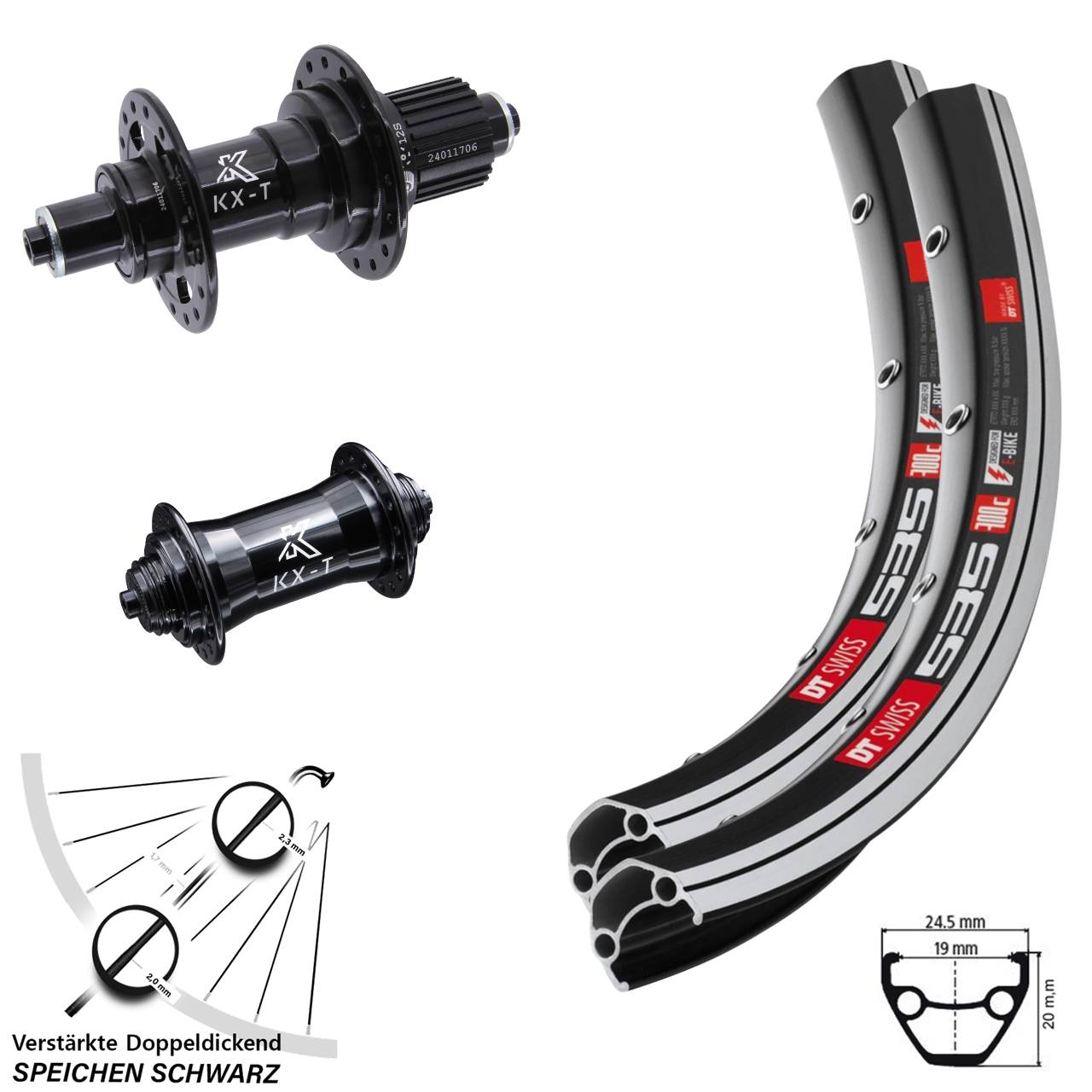 Laufradsatz 26 Zoll DT Swiss 535 KX-T Micro Spline für Schnellspanner