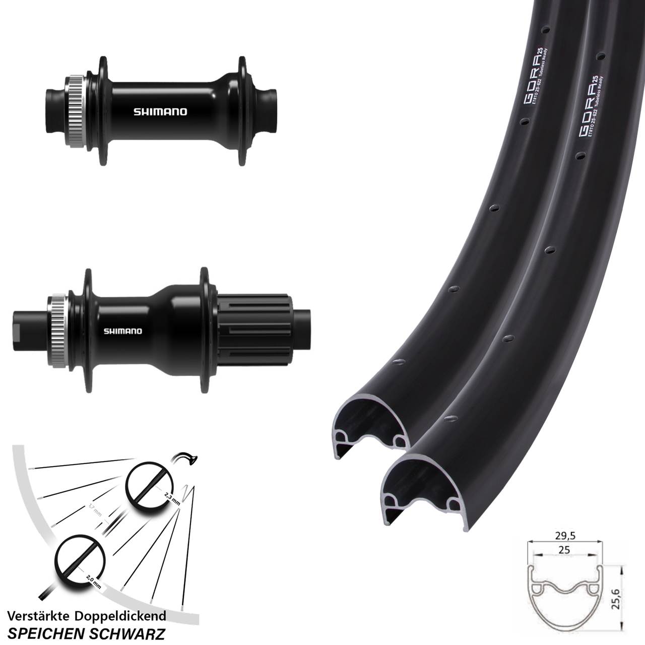 Disc Laufrad-Satz 15x100 12x142 29 Zoll Gora 25 Shimano FH-TC500 HB-TC500 11-12 fach