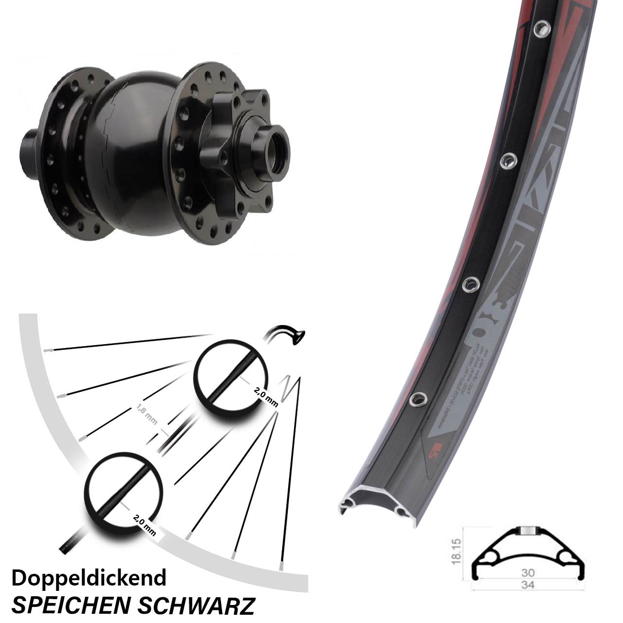 29 Zoll Rodi TRYP 30 SON 28 Disc Nabendynamolaufrad 15x110 Boost