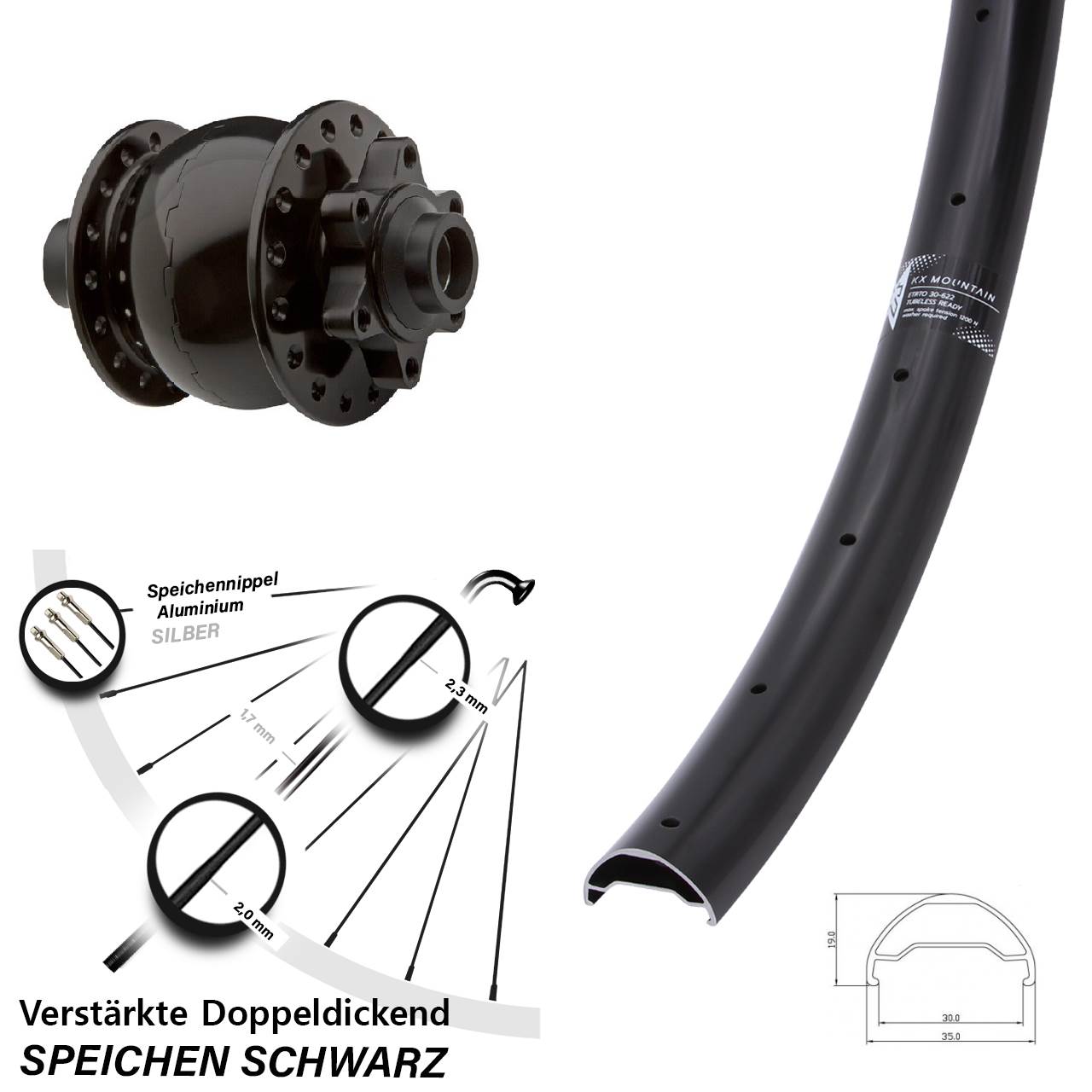 Disc Vorderrad mit Nabendynamo 29 Zoll KX Mountain TR SON 28 15x100