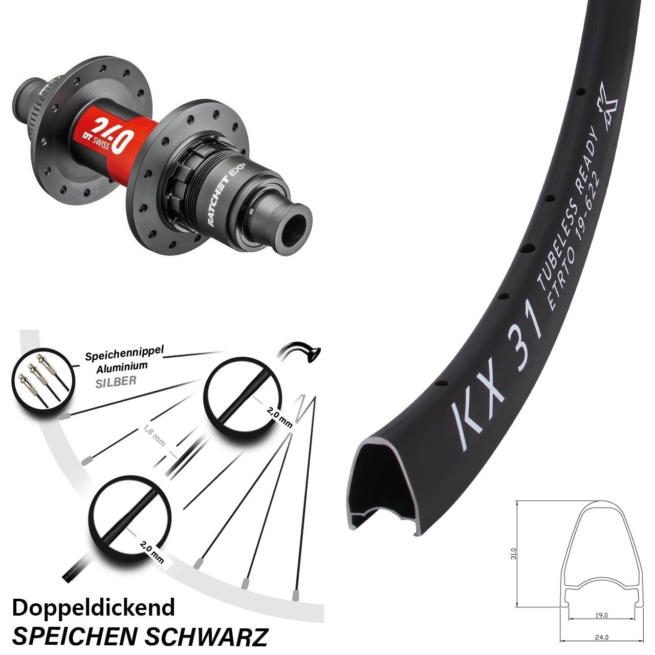 KX 31 DT Swiss 240 EXP XDR 28 Zoll Hinterrad Centerlock 12x142