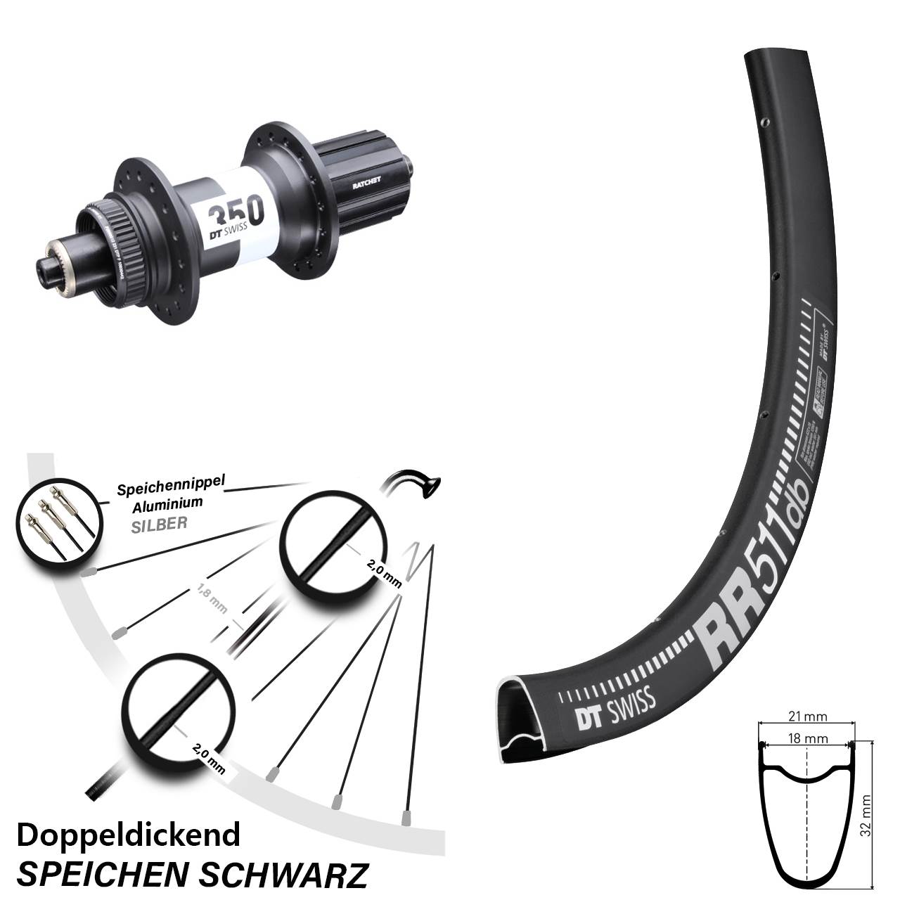28 Zoll Hinterrad DT Swiss RR 511-350 Centerlock 8-11 fach QR