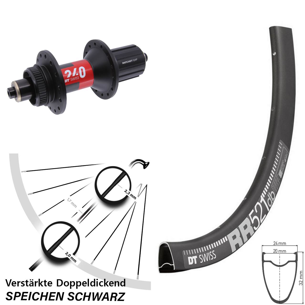 Hinterrad Centerlock QR 28 Zoll DT Swiss RR 521-240 EXP 11-12 fach