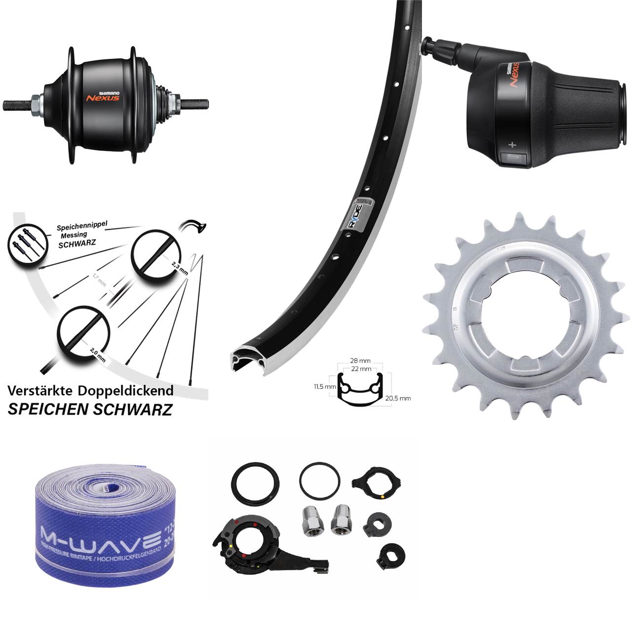27,5 Zoll Ryde Andra 35 Shimano Nexus 8 Gang Freilauf Hinterrad schwarz