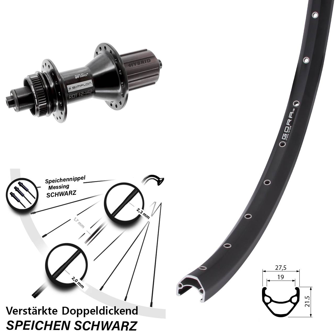 26 Zoll Gora 19 DT Swiss 370 Hybrid Hinterrad Centerlock QR 8-11 fach