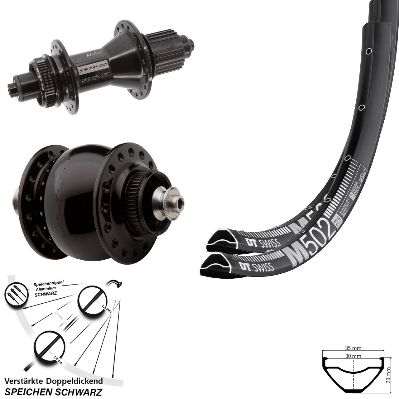 29 Zoll DT Swiss M502 370 Hybrid SON 28 Centerlock Laufradsatz QR Micro Spline