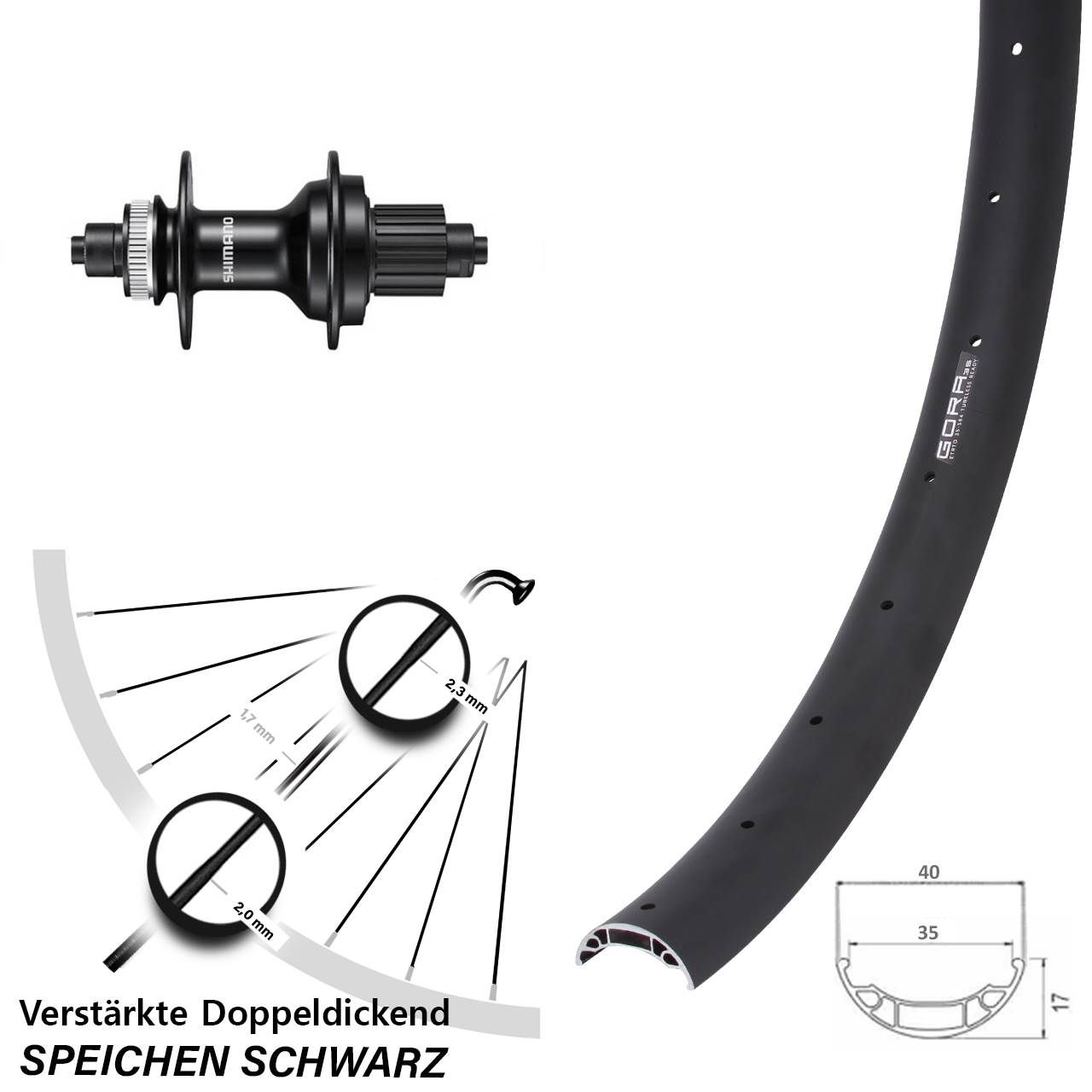 Gora 35 Shimano FH-MT500 27,5 Zoll Disc Laufrad für Schnellspanner Micro Spline