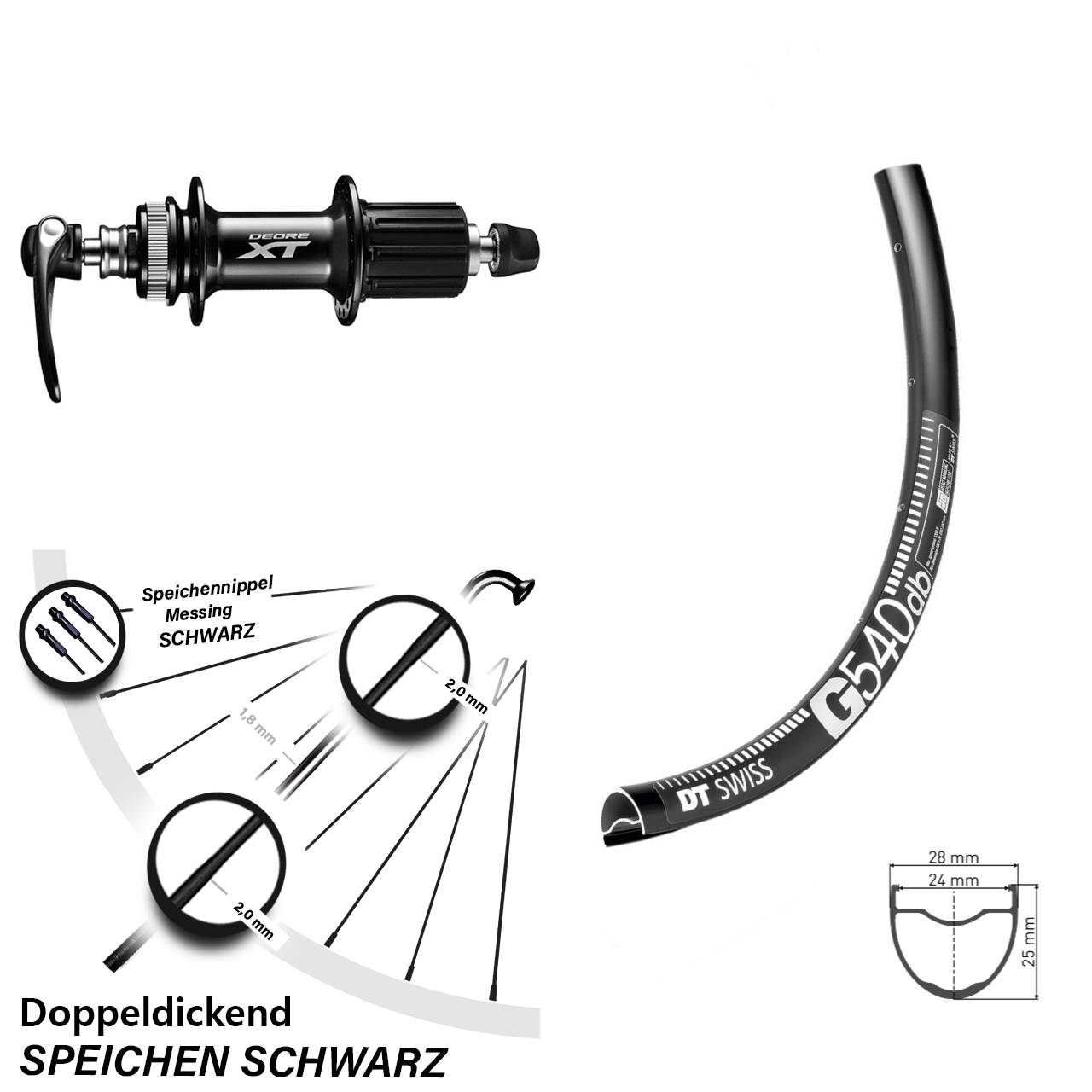 DT Swiss G 540 Hinterrad 28/29 Zoll Shimano XT 8-11 fach