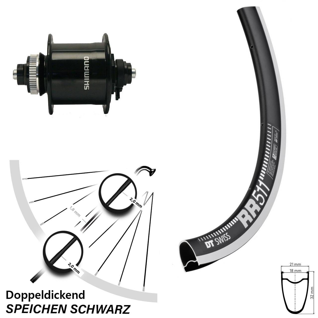 Shimano DH-UR700 Nabendynamo DT Swiss RR 511 Vorderrad 28 Zoll