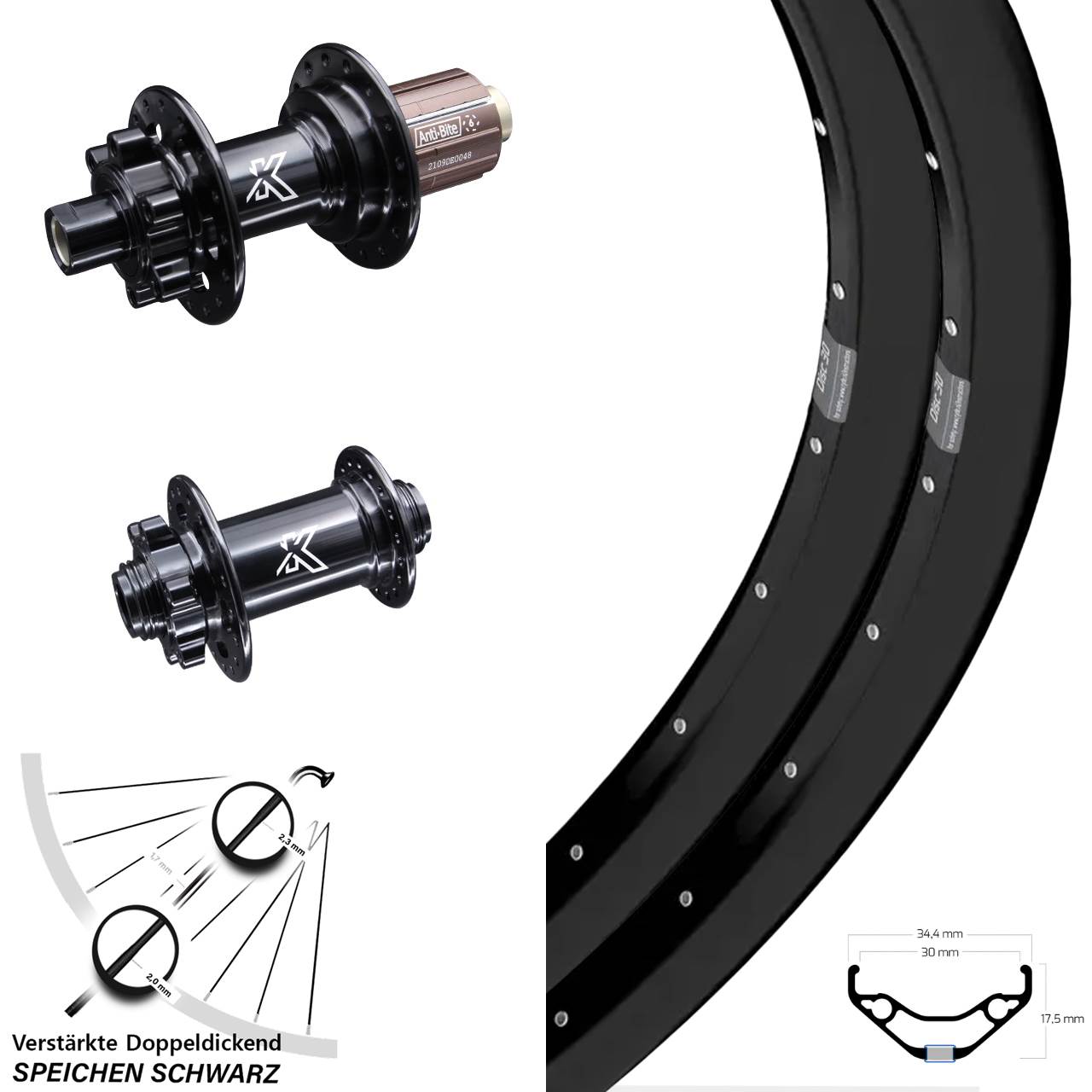 Ryde Disc 30 KX-M 27,5 Zoll Laufradsatz 6-Loch 15x100 12x142 8-12 fach HG