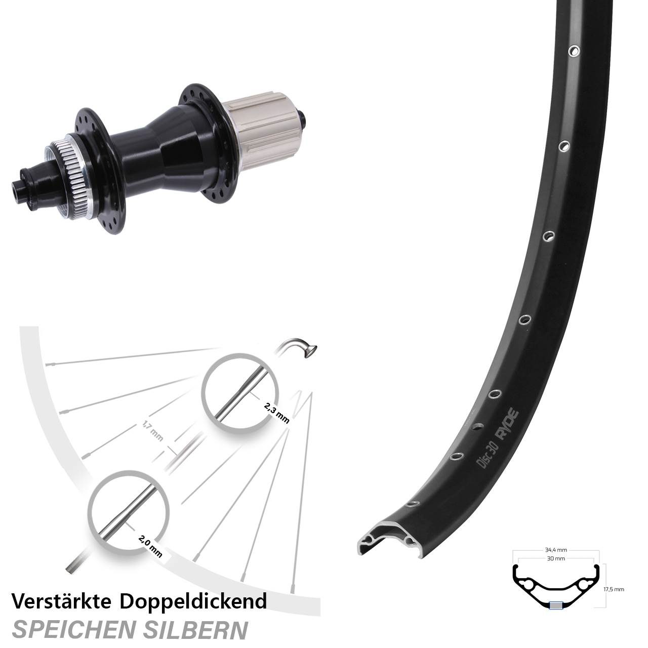 Centerlock Hinterrad 29 Zoll Ryde Disc 30 Novatec CL135 8-12 fach QR