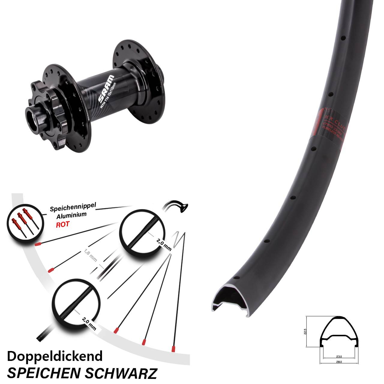 28 Zoll KX Clue Sram 716 Disc Laufrad 15x110 Boost