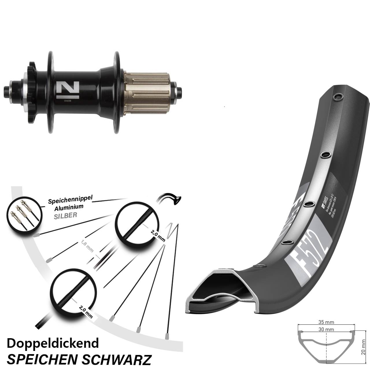 6-Loch Hinterrad 29 Zoll DT Swiss F572 Novatec D042 8-11 fach für Schnellspanner