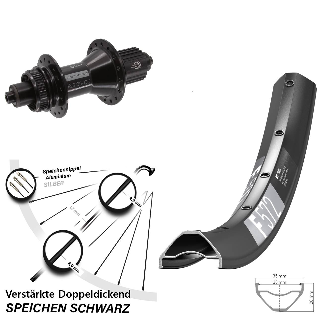 27,5 Zoll DT Swiss F572-370 Hybrid Centerlock Hinterrad QR Micro Spline