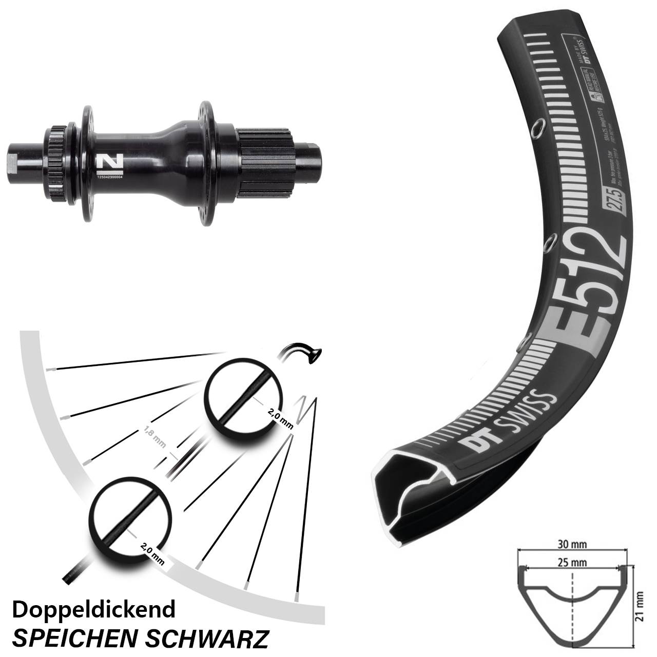 DT Swiss E 512 Novatec D792 650B Centerlock Hinterrad 12x142 Micro Spline