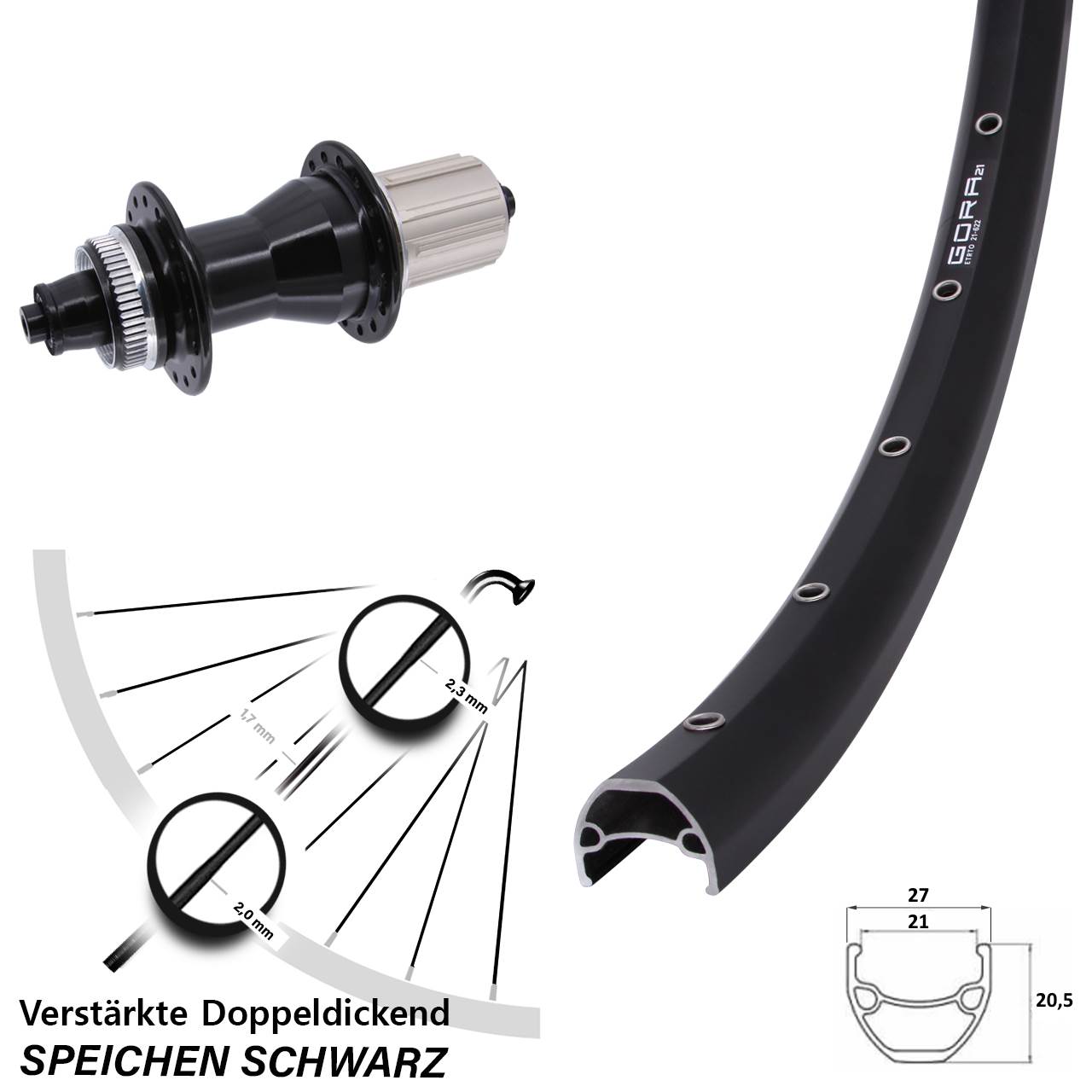 Gora 21 Novatec CL135 28-29 Zoll Hinterrad Centerlock für Schnellspanner 8-12 fach