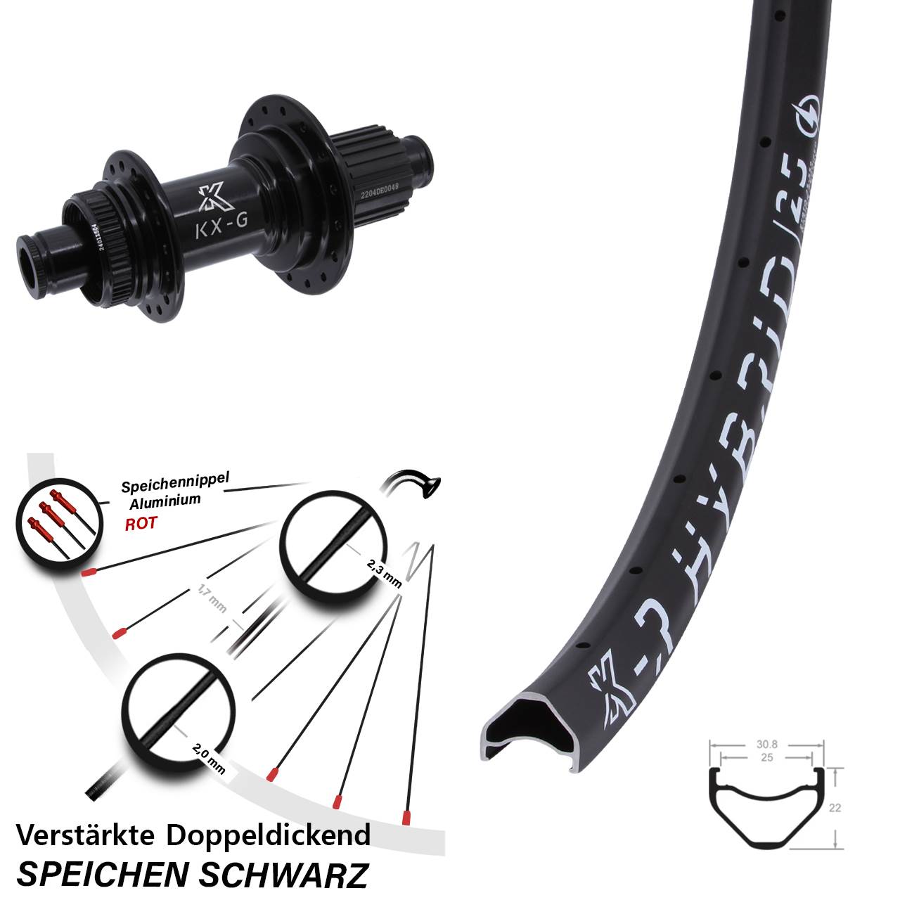 Disc Hinterrad 27,5 Zoll KX-GSR Hybrid 25 verstärkt Micro Spline 12x142