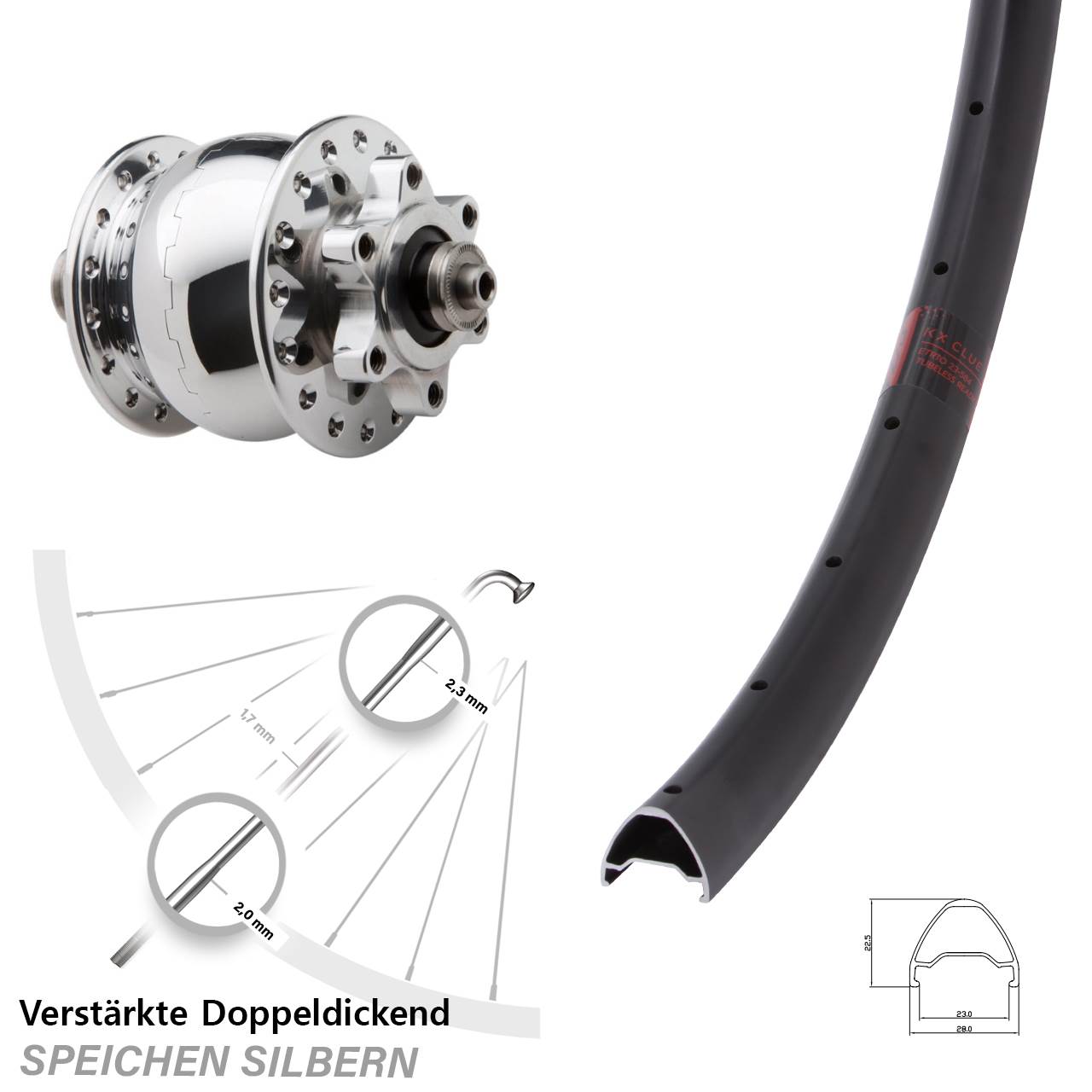 Vorderrad 27,5 Zoll KX Clue SON 28 6-Loch QR silbern poliert