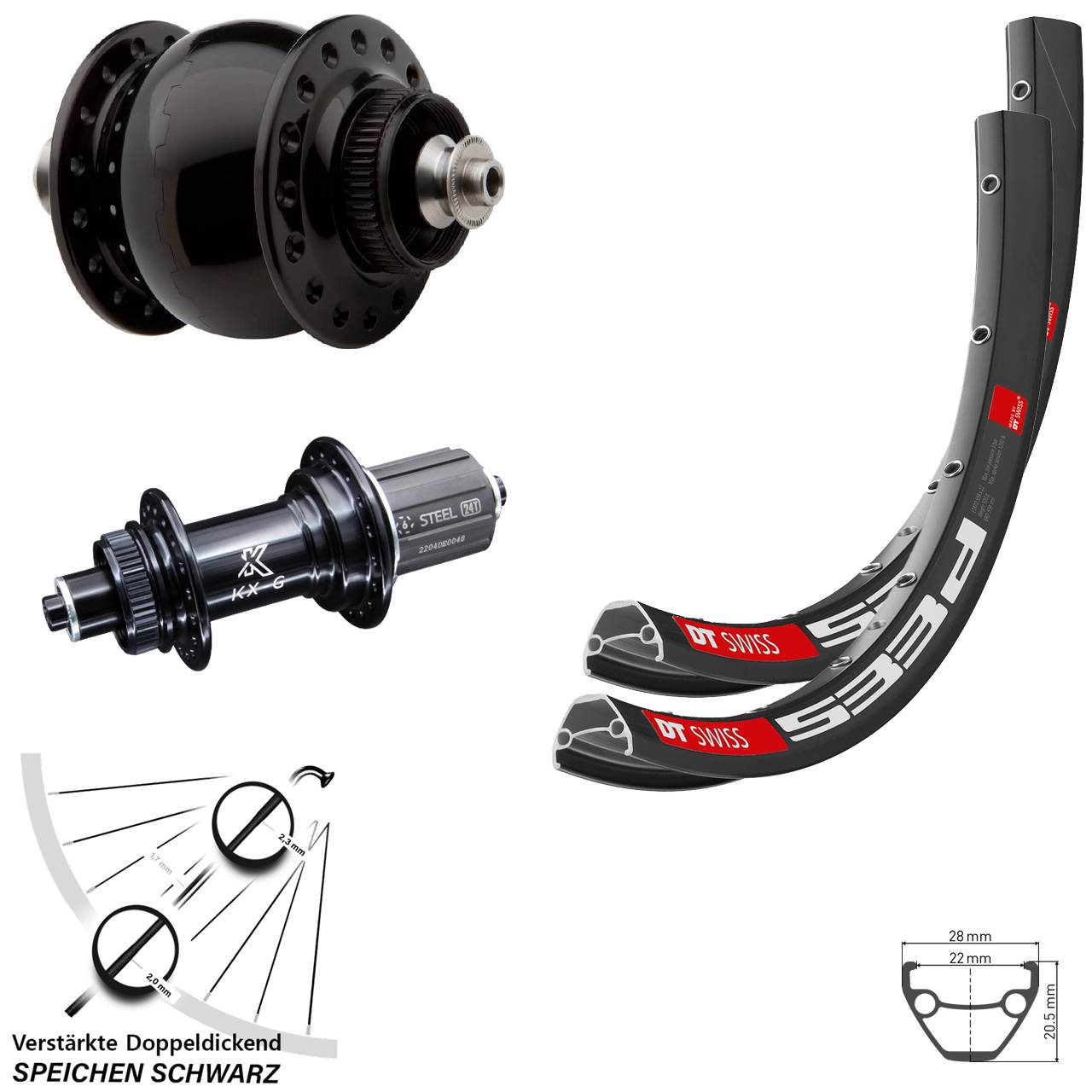 DT Swiss 533d KX-GS verstärkt SON 28-29 Zoll Disc Laufrad-Satz QR 8-12 fach HG