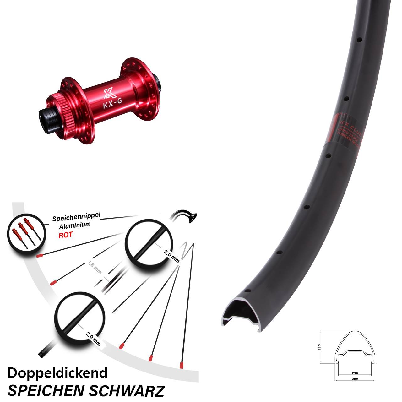 Disc Vorderrad 28 Zoll KX-G Clue rot 15x100
