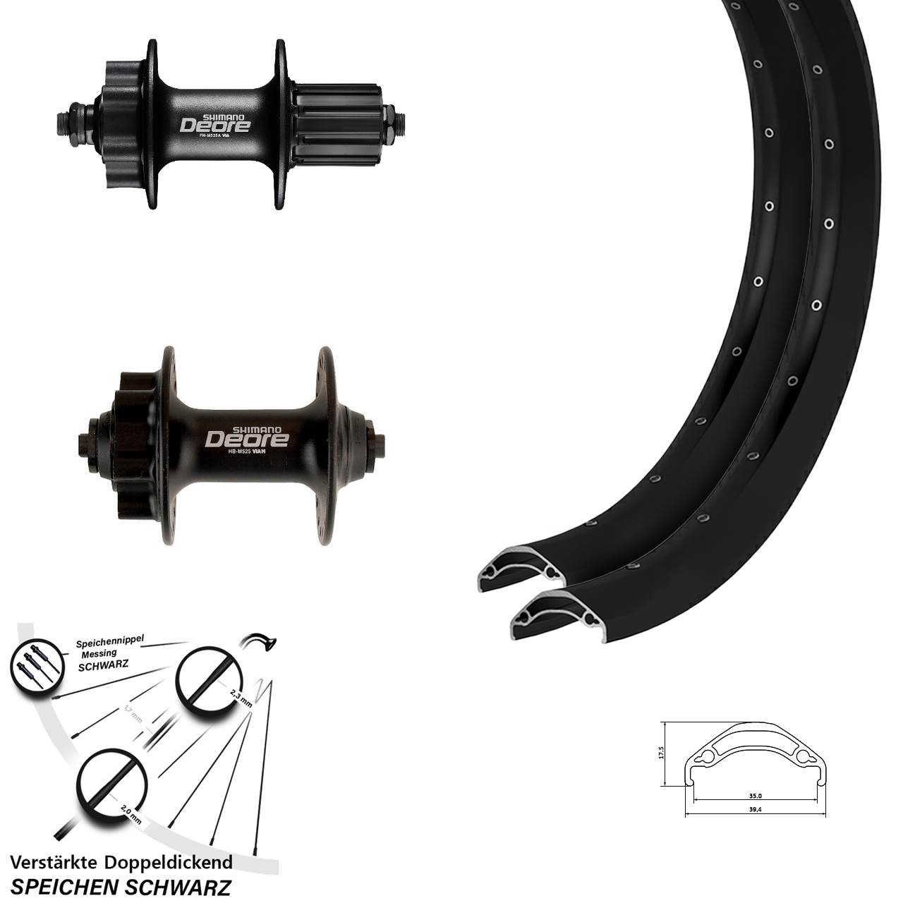 6-Loch Laufradsatz 29 Zoll Ryde Disc 35 Shimano Deore 8-11 fach für Schnellspanner