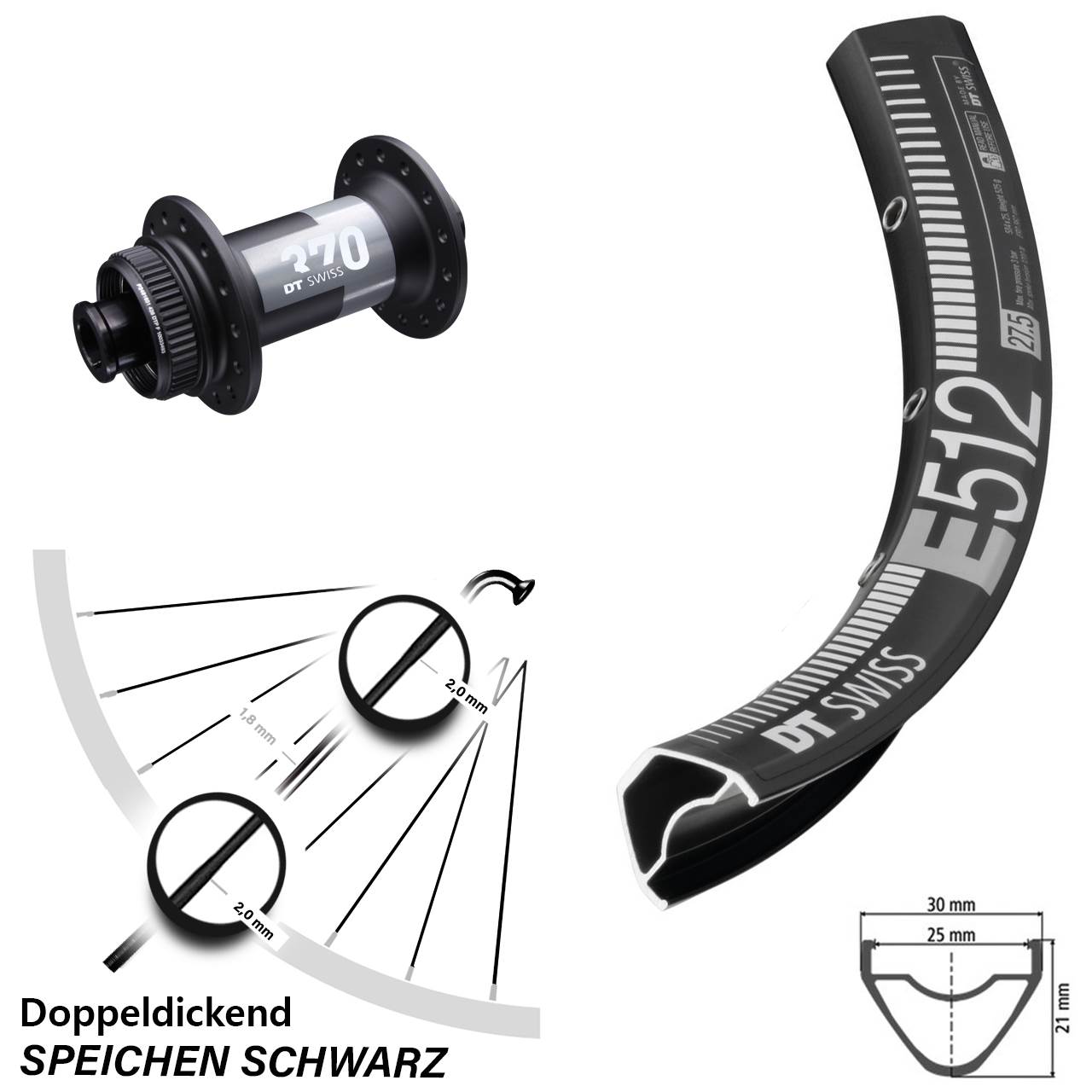 29 Zoll DT Swiss E 512-370 Vorderrad Centerlock 15x100