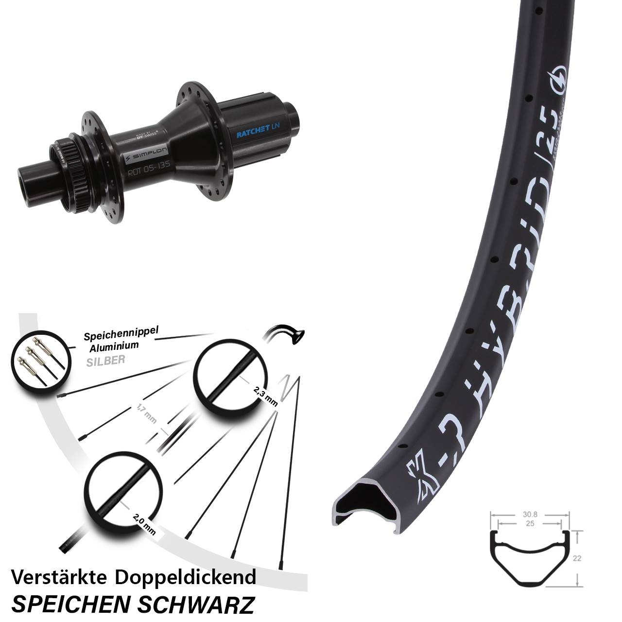 Disc Laufrad 29 Zoll DT Swiss 370 KX-R Hybrid 25 8-11 fach 12x142