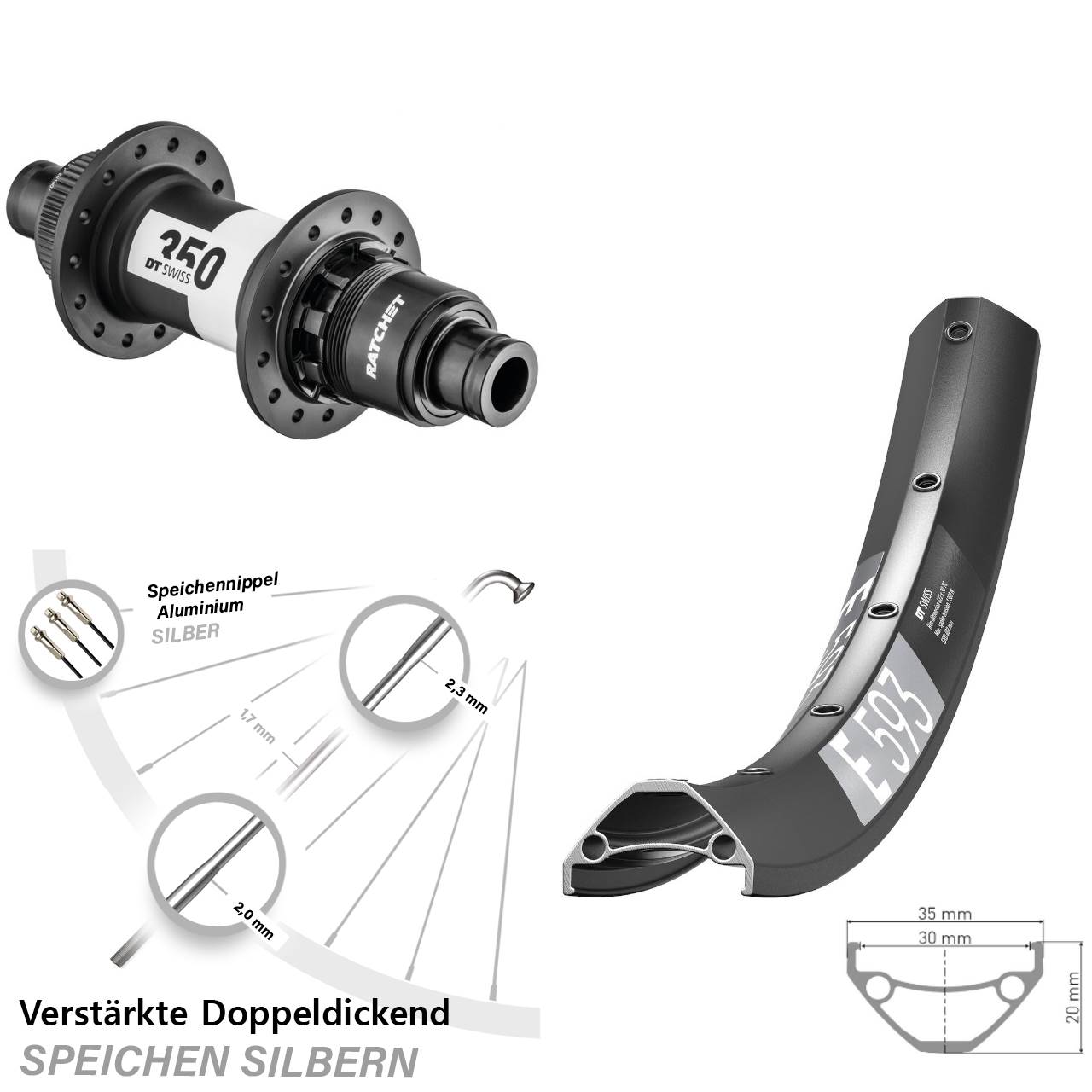 29 Zoll DT Swiss E593-350 Disc Hinterrad 12x148 XD