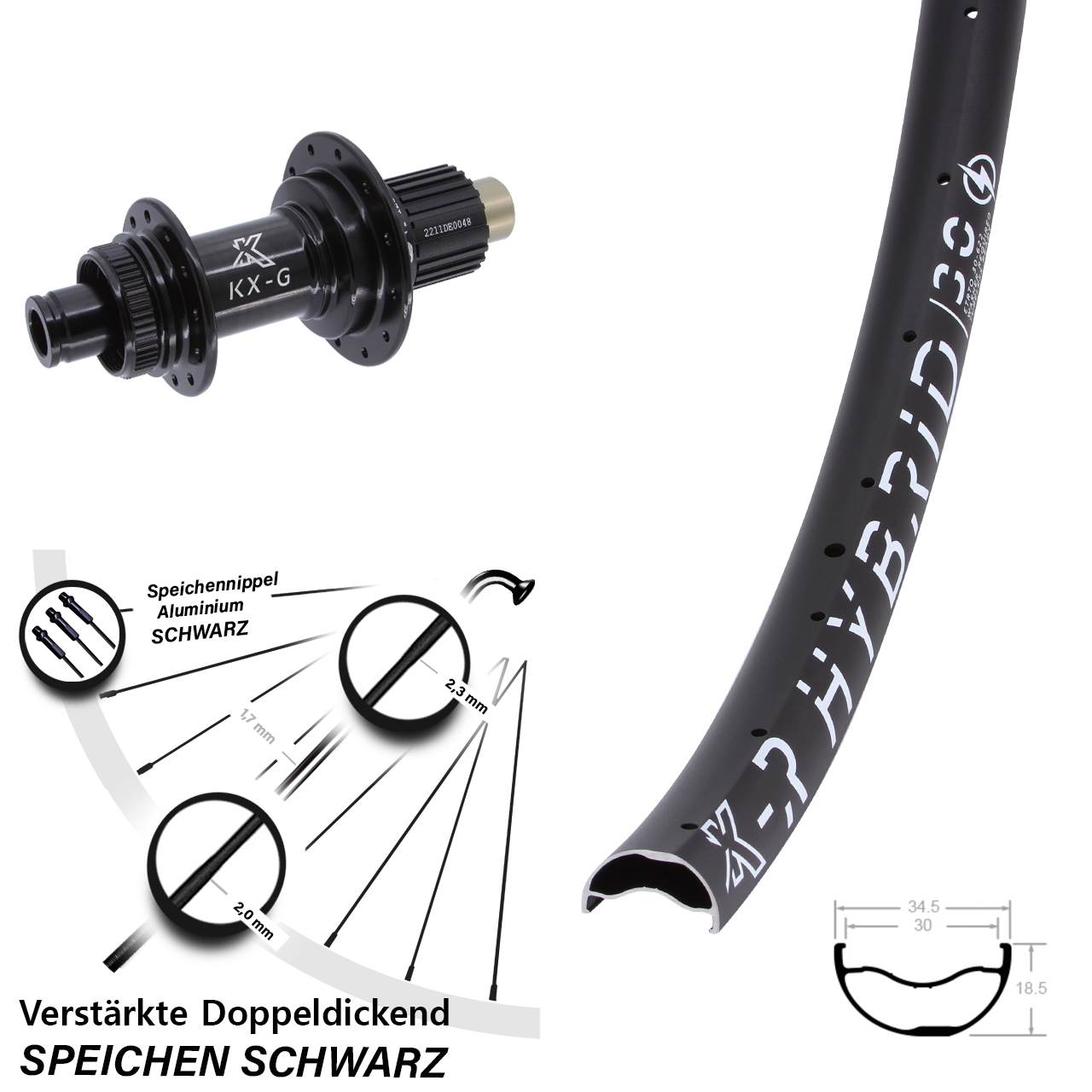 Hinterrad Centerlock 12x142 29 Zoll KX-GR Hybrid 30 Steckachse Shimano Micro Spline