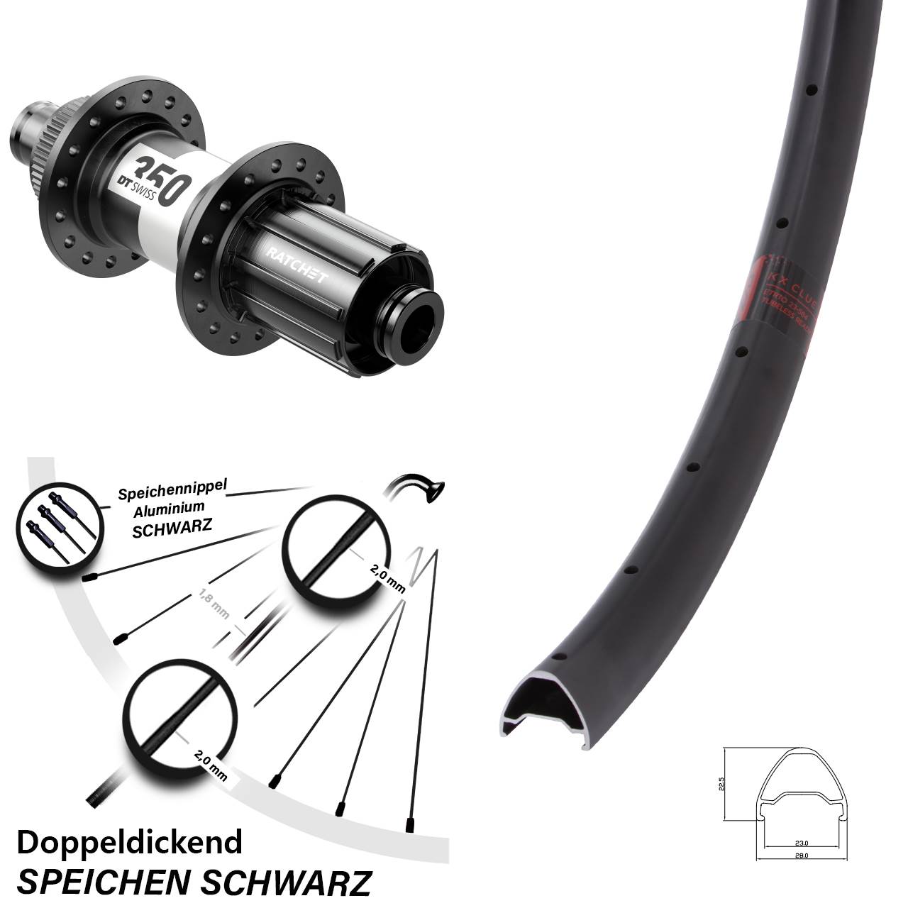 28-29 Zoll KX Clue DT Swiss 350 Centerlock Hinterrad 12x142 11-12 fach