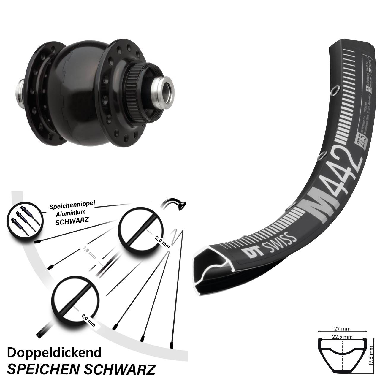 Centerlock Vorderrad mit Dynamo 29 Zoll DT Swiss M 442 SONdelux 12x100