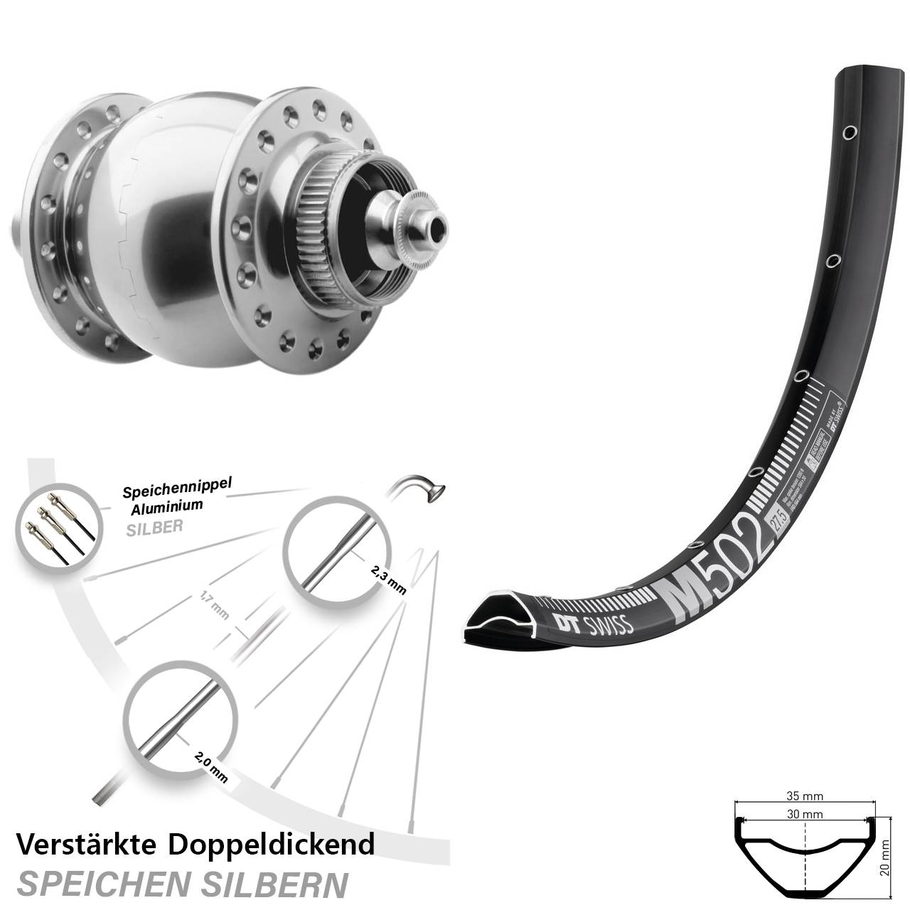 29 Zoll DT Swiss M502 SON 28 Disc Nabendynamolaufrad für Schnellspanner
